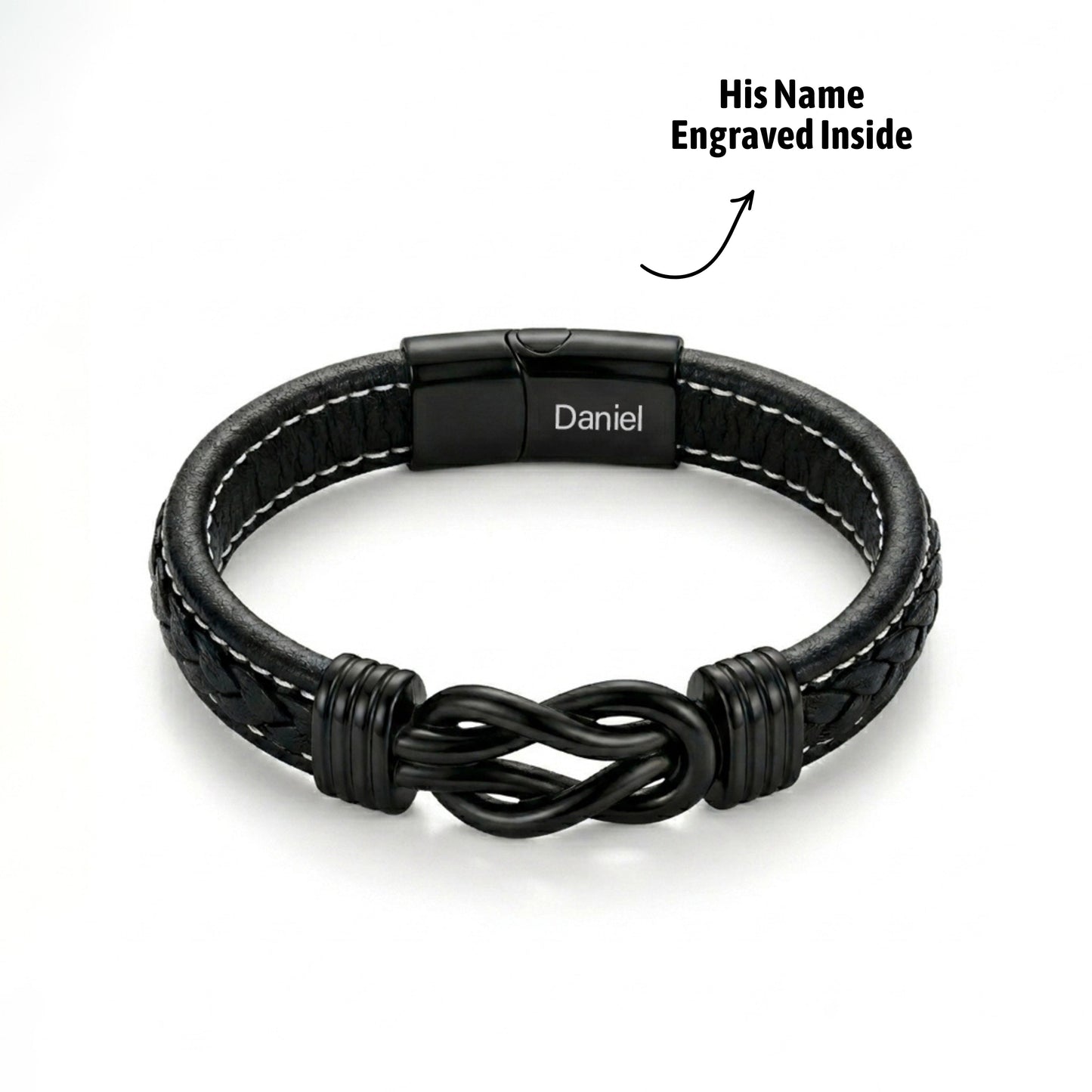 Son’s Personalized Infinity Bracelet Set – Black Edition