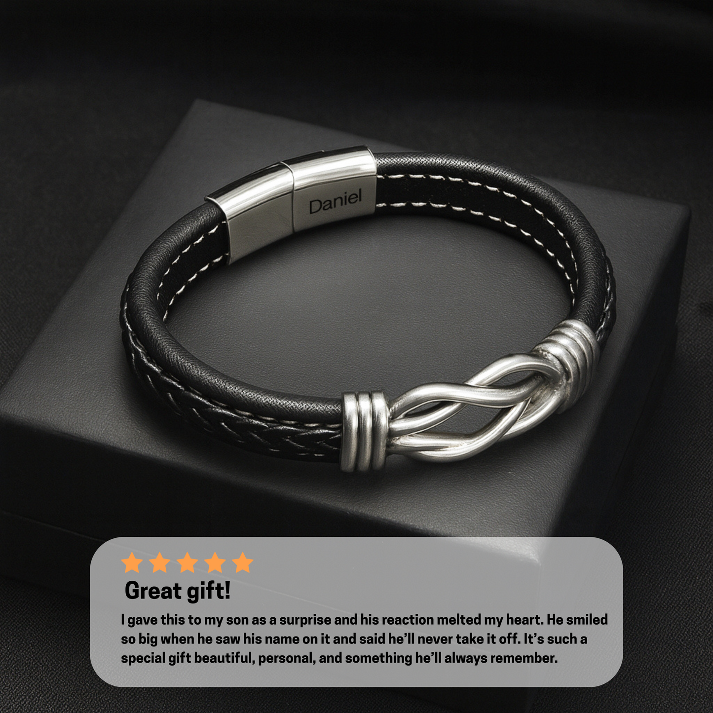 Son's Infinity Bracelet with Custom Engraving