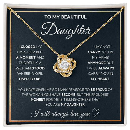 To My Daughter – Forever in My Heart Love Knot Necklace