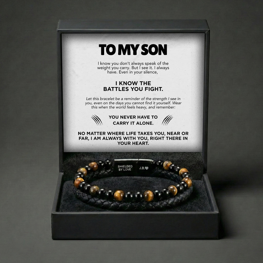 Engraved Tiger Eye Son Bracelet