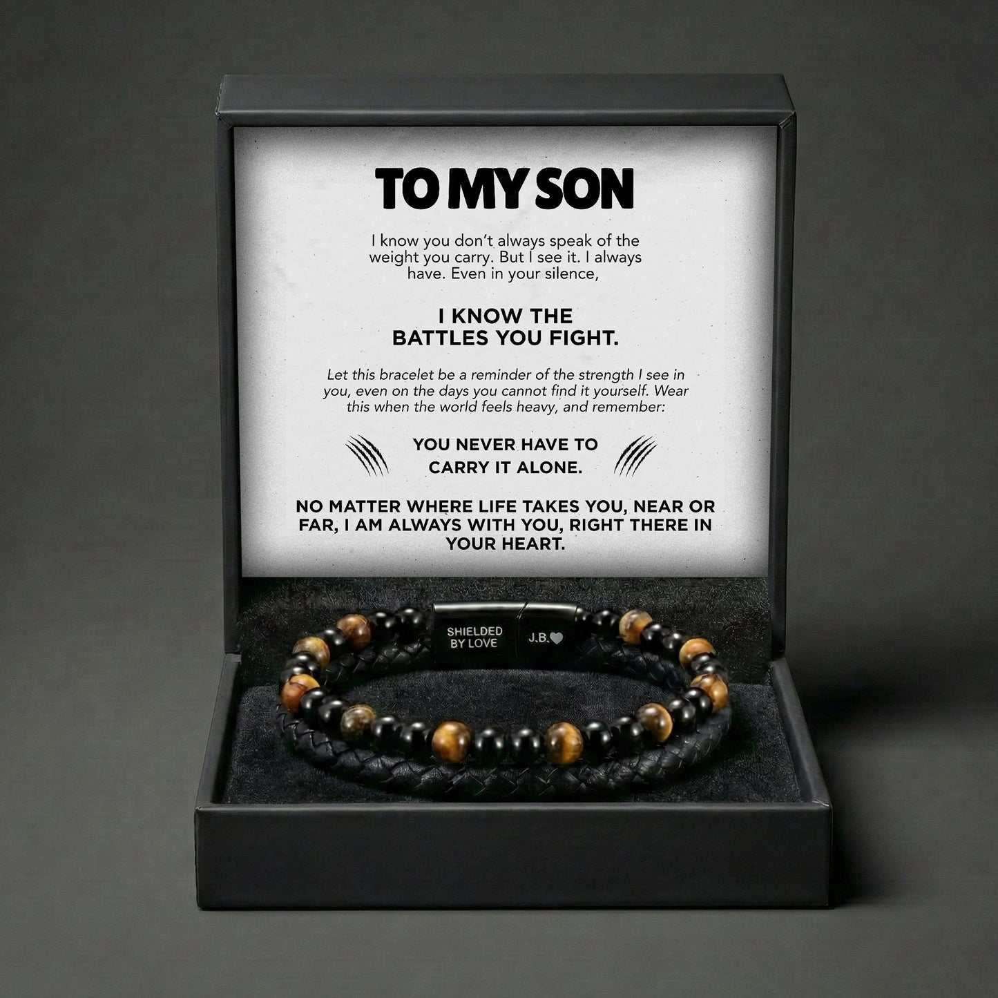 Engraved Tiger Eye Son Bracelet